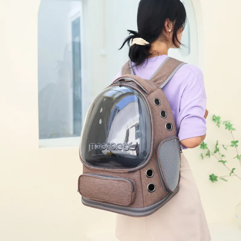 Transparent Foldable Pet Carrier Backpack – 42 x 27 x 34 cm (16.5 x 10.6 x 13.4 in) Clear Cat & Small Dog Travel Bag with Shoulder Strap