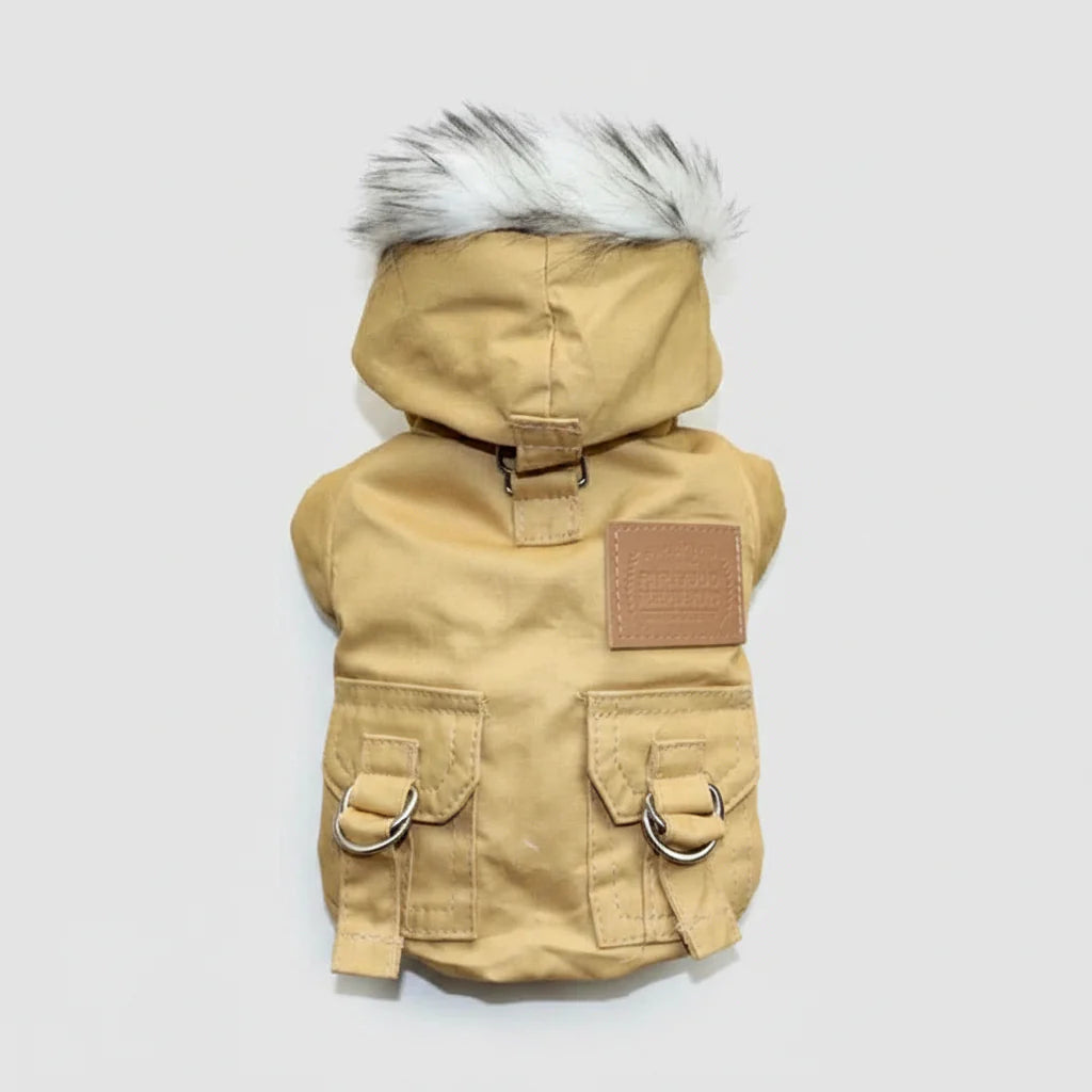 Winter Dog Jacket with Built-in Harness – Warm Windproof Coat Khaki