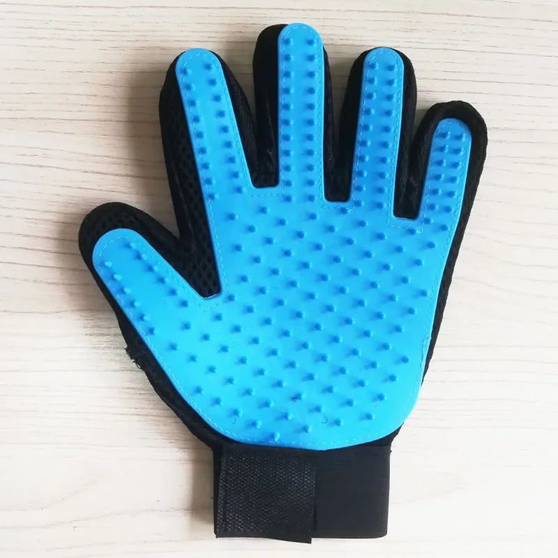 Multicolor Silicone Pet Grooming Gloves for Cats and Dogs – Reusable Hair Removal Mitt sky blue left