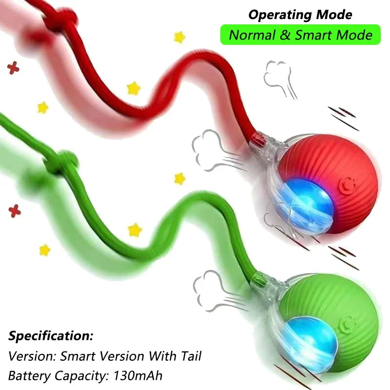 Interactive Smart Cat Toy Ball | Automatic Rolling Ball with Obstacle Avoidance Red and Green Tail New Version