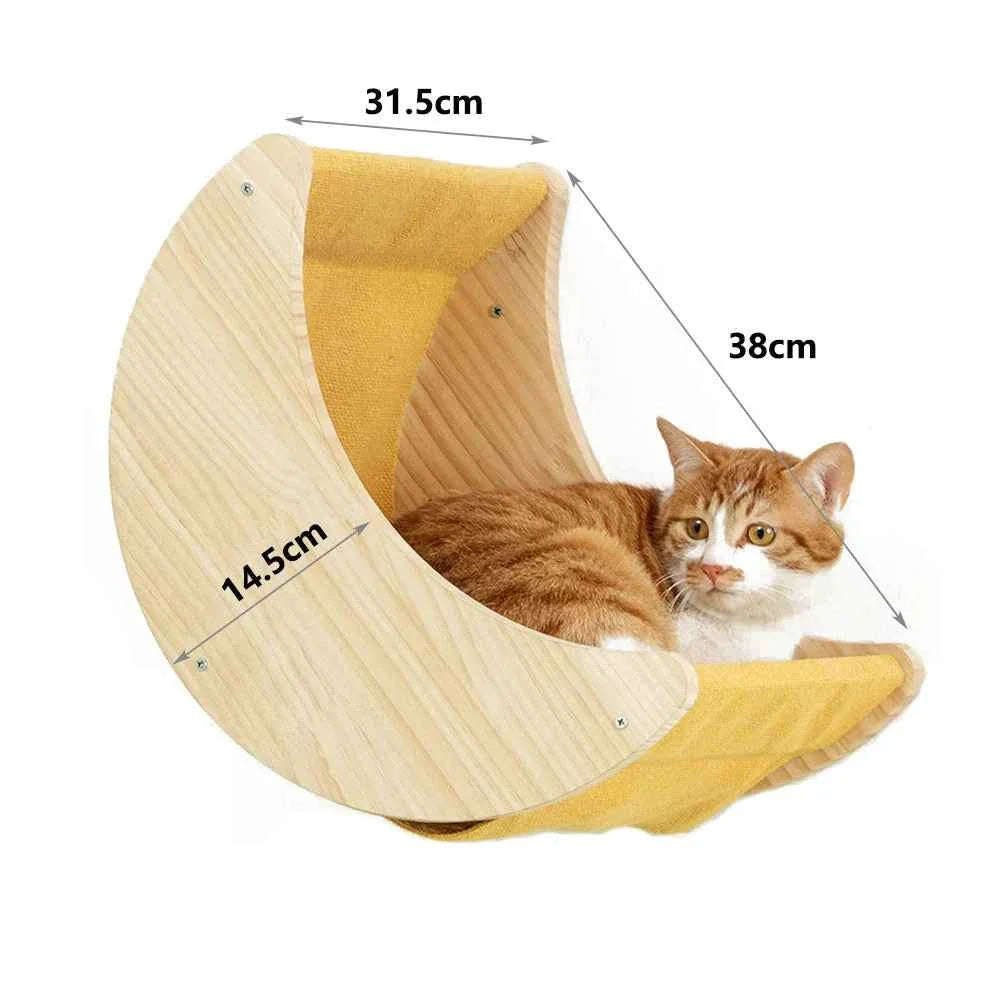 Wall-Mounted Cat Climbing Rope – Solid Wood Pedals & Sisal Scratch Training Toy for Indoor Cats moon hammock