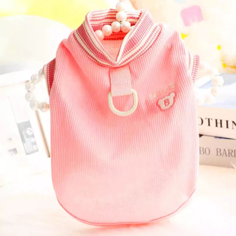 Summer Clothes for Dog and Cat, Striped T-Shirt, Cute Clothes for Puppy, Chihuahua, Bichon, French Bulldog, Girl Pink