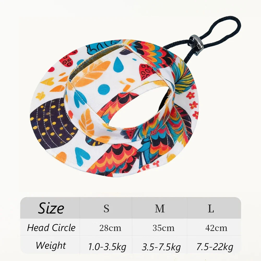 Cute Print Dog Hat for Small Medium Dogs | Adjustable Pet Cap for Pug Corgi Dachshund Feather Default