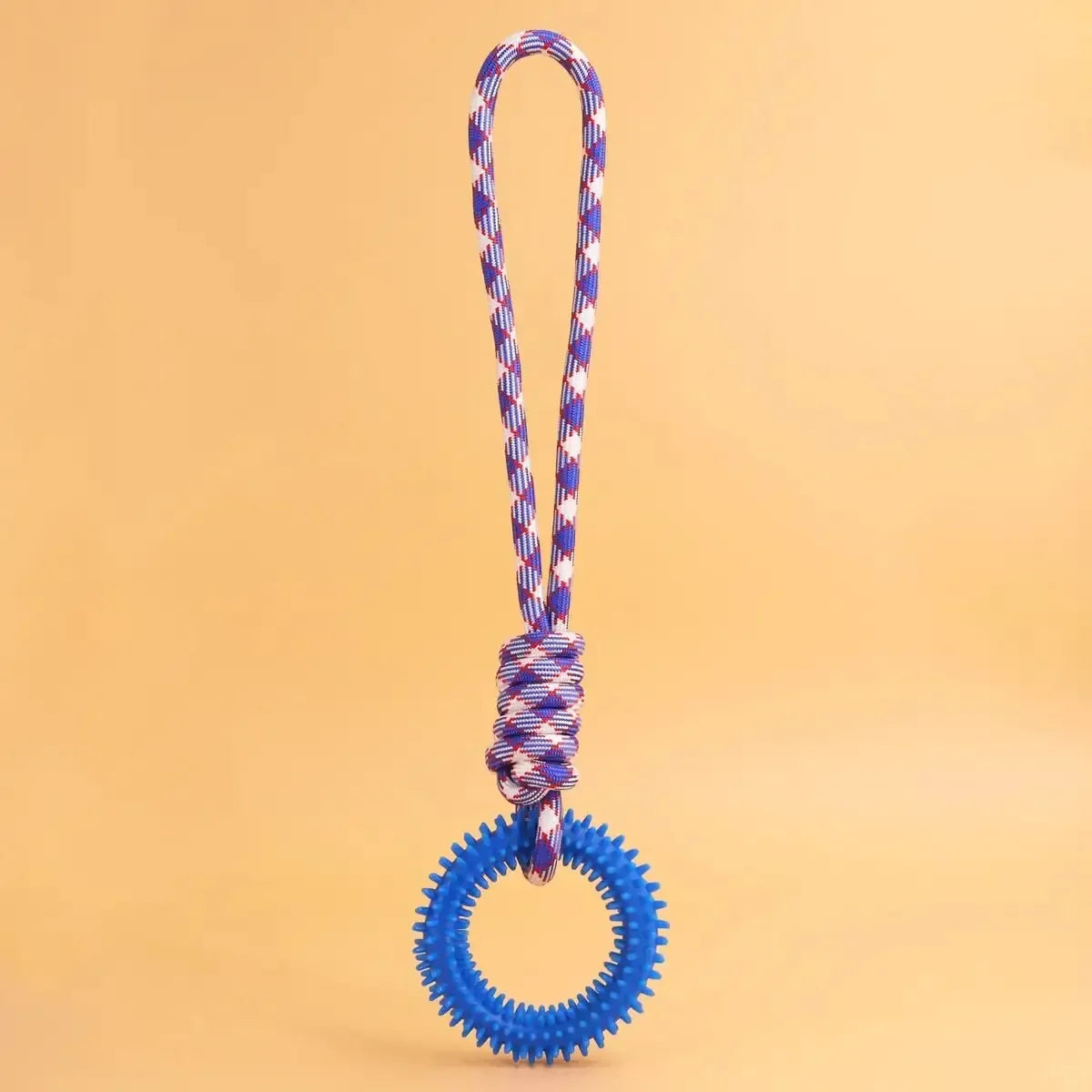 Colorful Woven Nylon Rope and Rubber Dog Toy | Chew Resistant Outdoor Play Blue