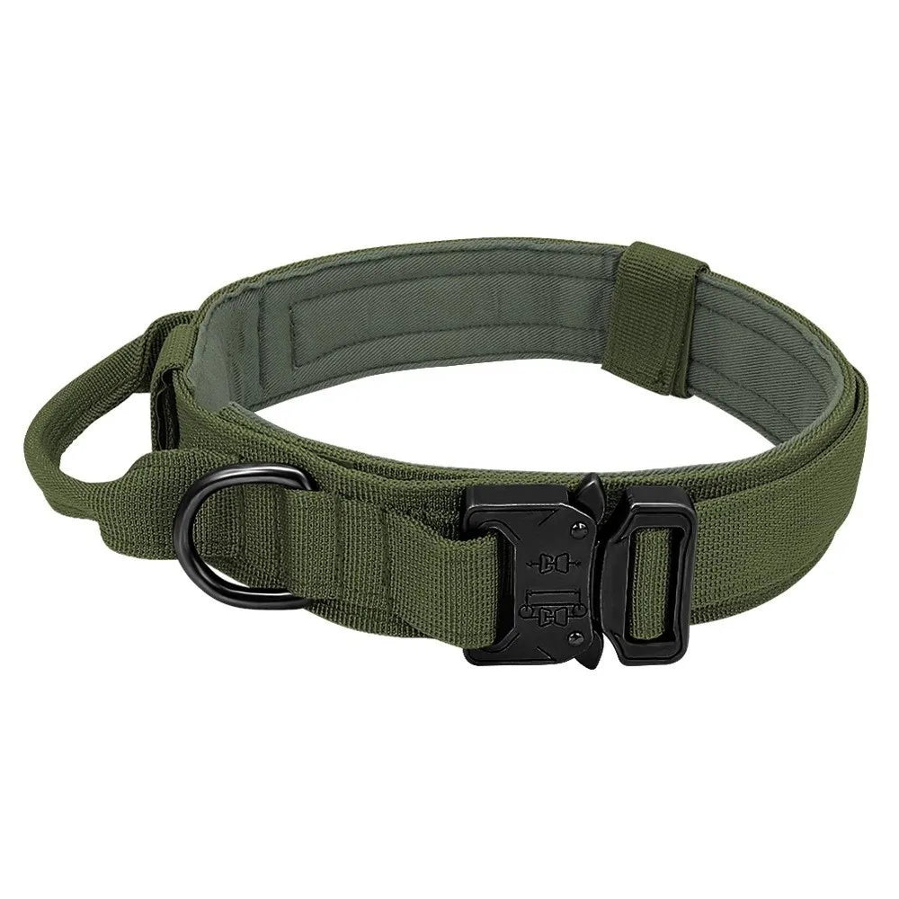 Tactical Dog Collar Adjustable Nylon Dog Supplies With Heavy Duty Metal Buckle Durable Training Collar For Medium And Large Dogs Green