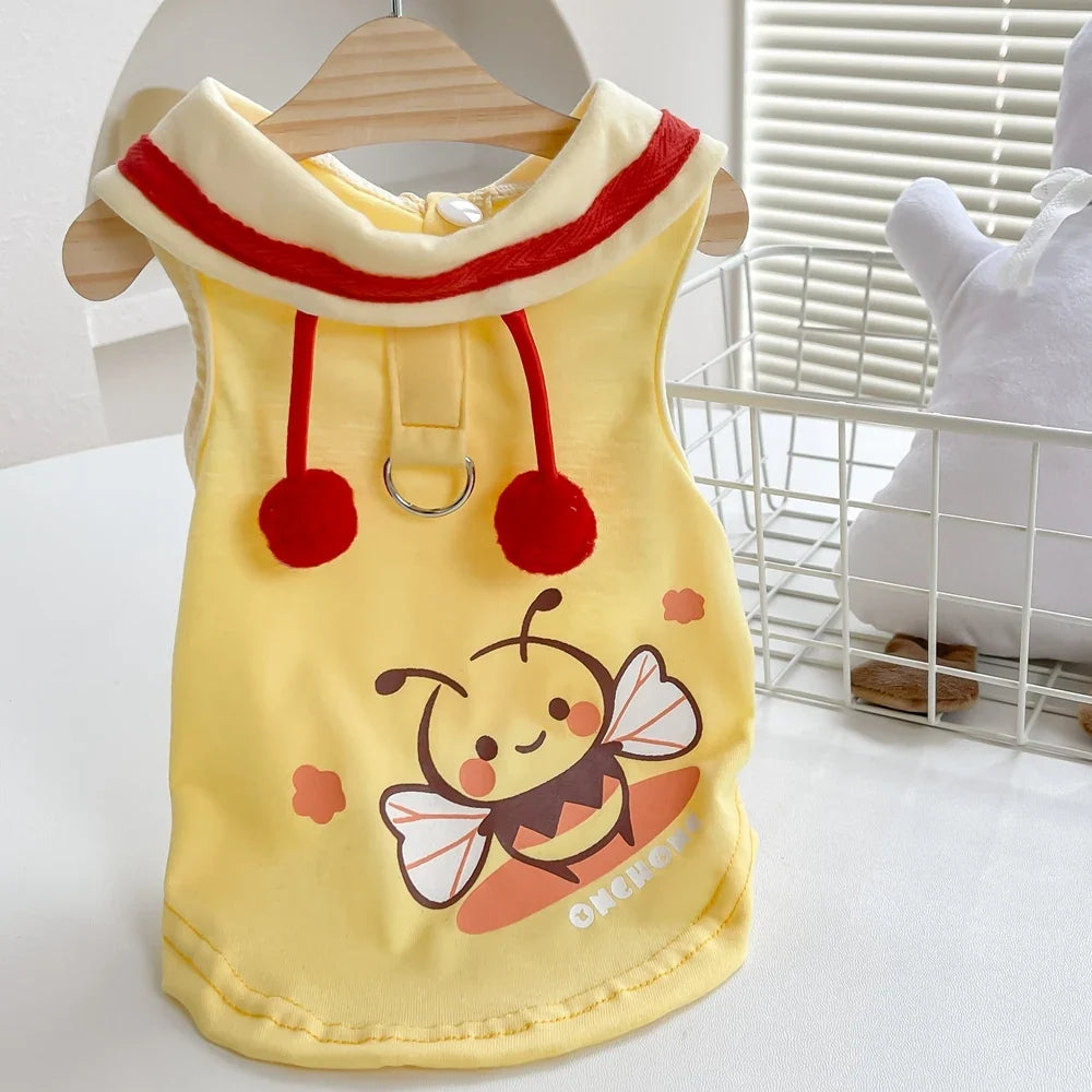 Cute Bee Clothes For Dog Summer Pink Yellow Luxury Pet Harness Vest Apparel For Puppies Small Medium Size Designer Chihuahua Pug Yellow