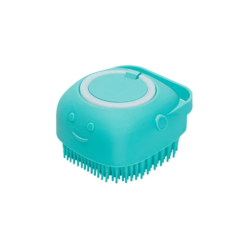 Dog & Cat Silicone Bath Brush with Shampoo Dispenser — Soft Rubber Bristles for Grooming & Massage 1x Blue