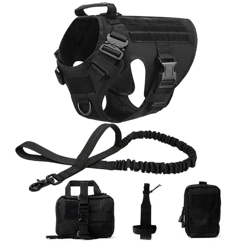 Tactical Military Vest Pet German Shepherd Golden Retriever Tactical Training Dog Harness and Leash Set For All Breeds Dogs Black 5 piece set
