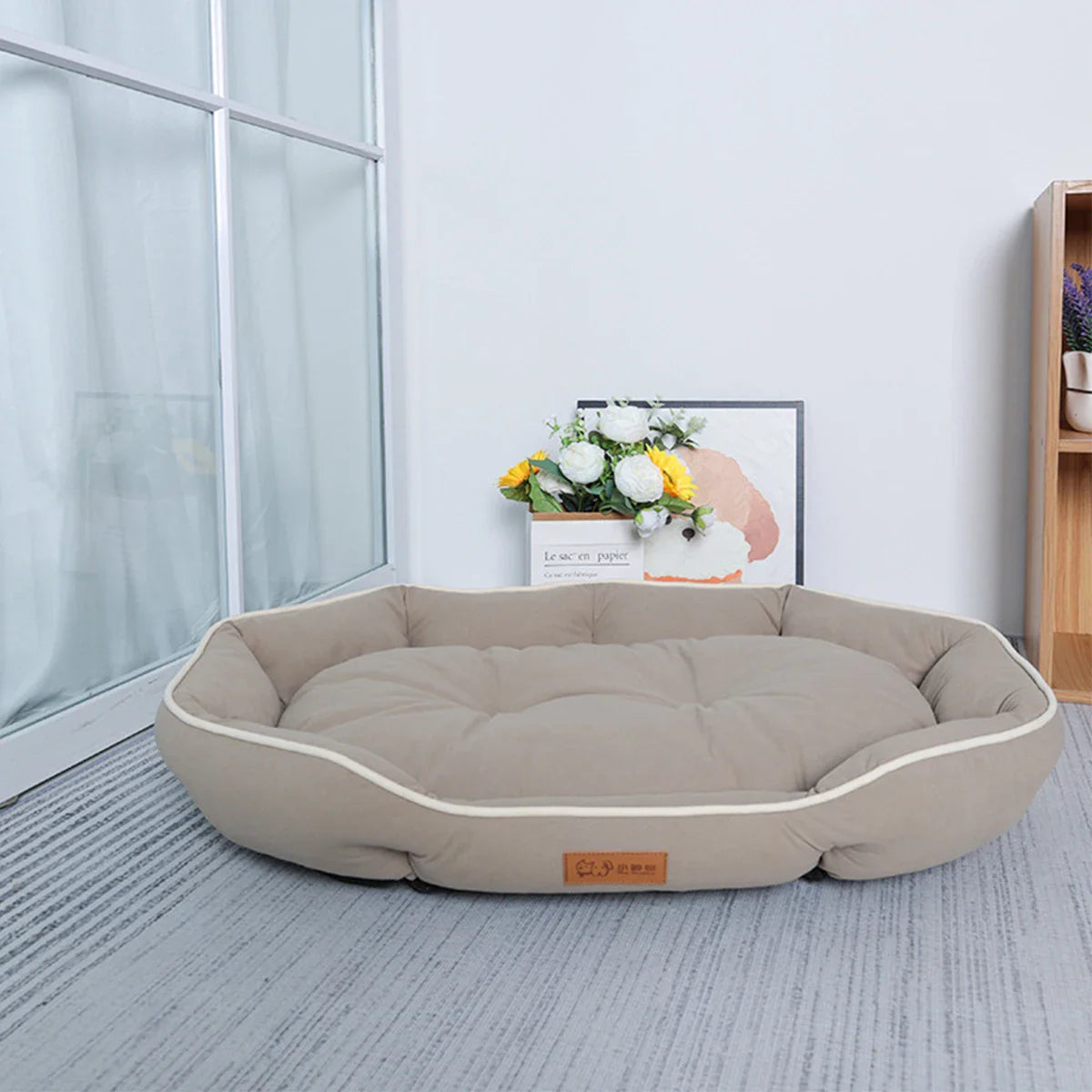 Large All-Season Cooling Pet Bed – Breathable Dog & Cat Pad for Puppies, French Bulldog, Small Dogs Beige