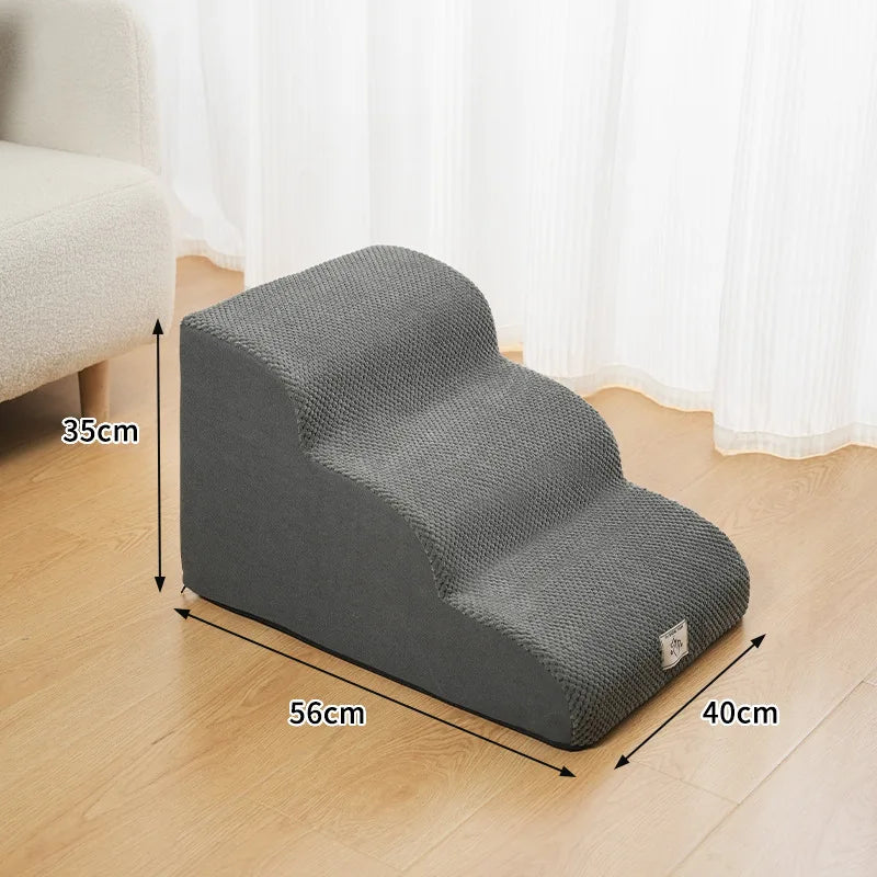 2- or 3-Step Pet Stairs for Dogs & Cats — Removable Washable Non-Slip Ramp for Sofa & Bed, PU Velvet Foam Pet Steps for Small & Senior Pets black-M