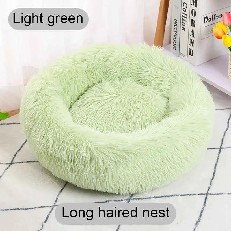 Donut Pet Bed – Calming Round Dog & Cat Bed Soft Plush Cuddler Nest Style 1 Light green