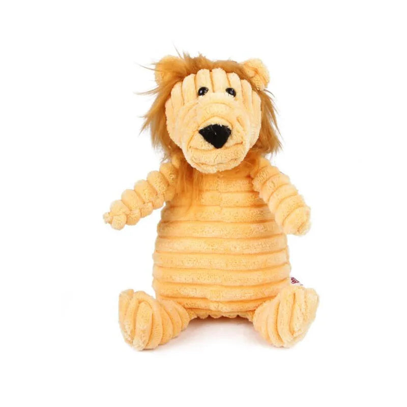 Plush Corduroy Squeaky Dog Toy, Bite-Resistant Animal Plush for Puppies & Small to Large Dogs, Training & Chew Toy Lion