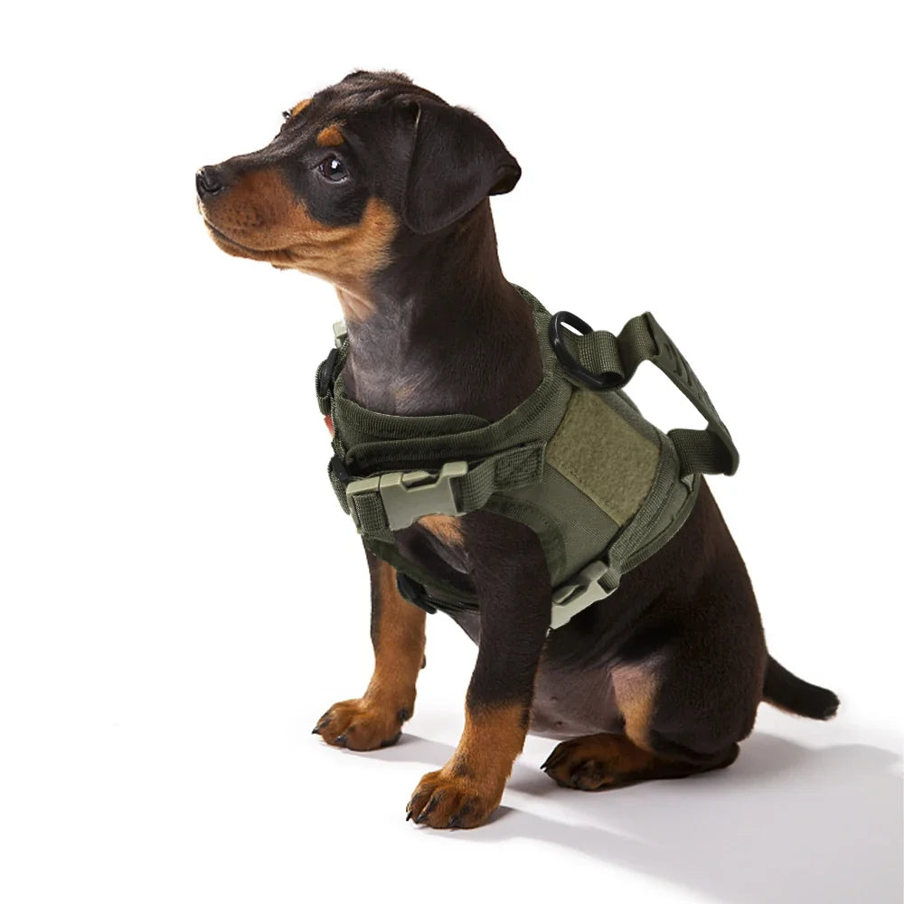 Tactical Small Dog Harness For Puppy Cats Adjustable Kitten Vest Harnesses For Military Dogs Working Training Walking Free Size green