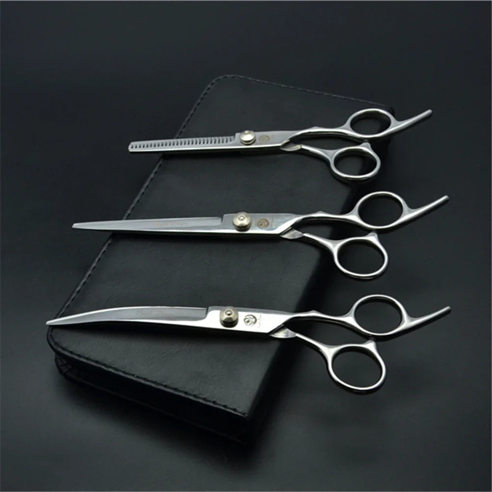 Professional Dog Grooming Scissors Set - 6" (15.2 cm) & 7" (17.8 cm) Stainless Steel Thinning & Curved Pet Shears 7 inch Z3001-Yin-D3-7Y
