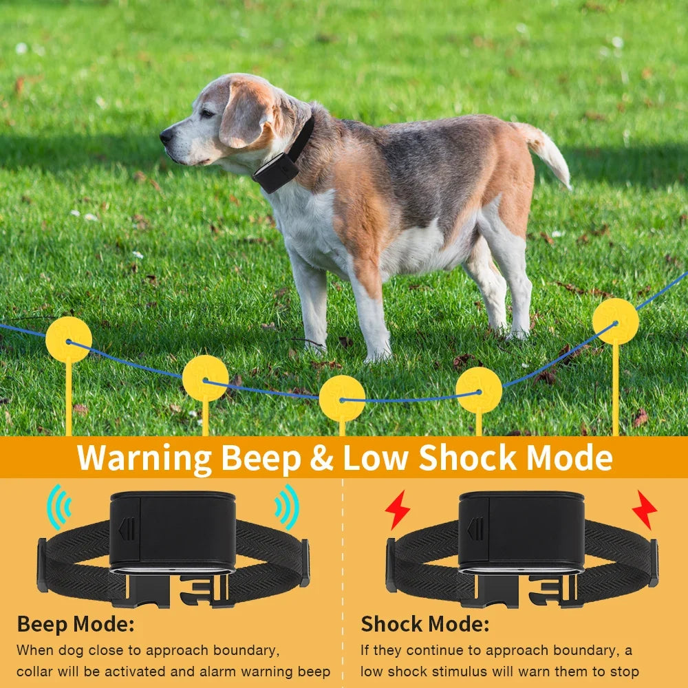 1.2 Acres Electronic Pet Fence System Adjustable Control Range Dog Fencing Dog Training Collar Electric Dog Sound Shocked Collar