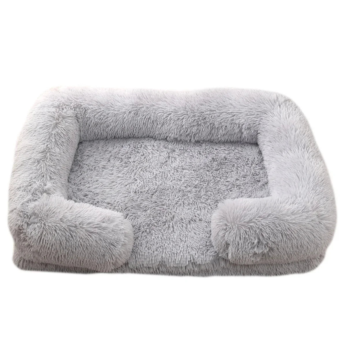 Square Plush Dog Bed with Memory Foam – Thickened Winter Pet Sofa Bed with Removable Cover (S/M/L/XL) Light Grey