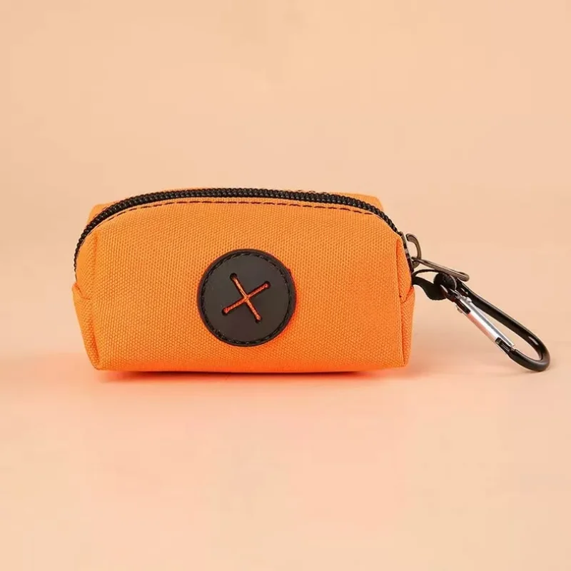 Canvas Dog Poop Bag Holder | Outdoor Pet Waste Bag Dispenser with Carabiner Clip orange 1