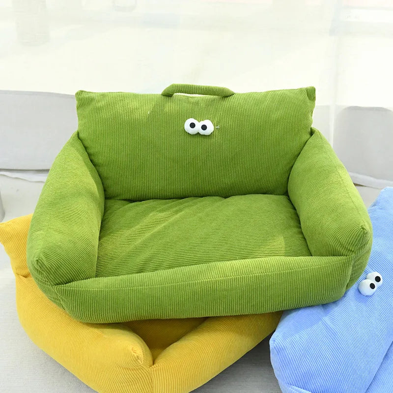 Winter Warm Pet Sofa Bed — Plush Kennel Cushion for Small Dogs & Cats green