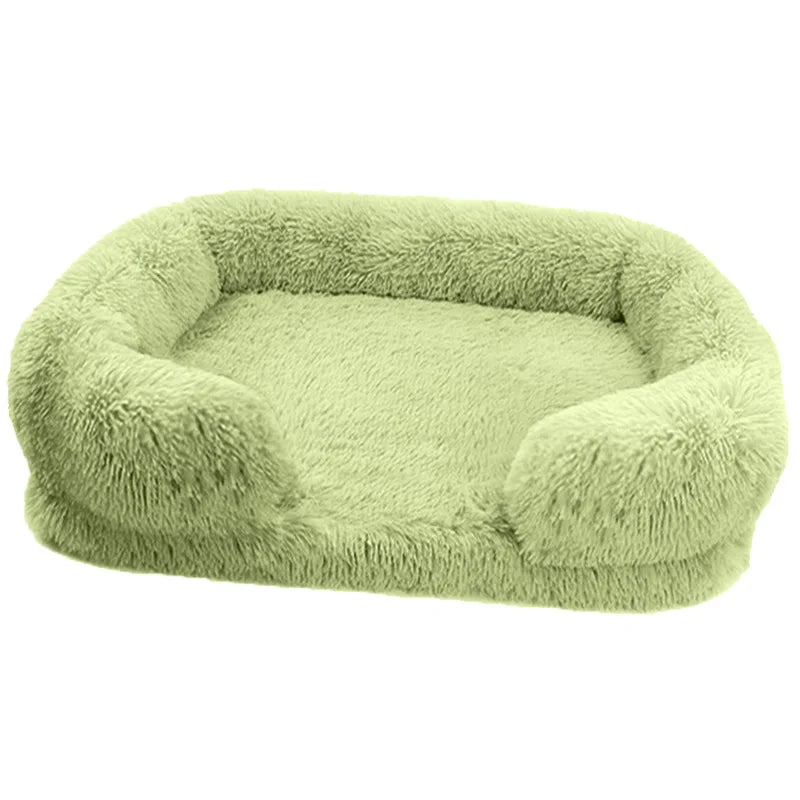 Plush Dog Bed with Removable Cover – Thickened Winter Pet Sofa Pad, Square, Small & Large light green