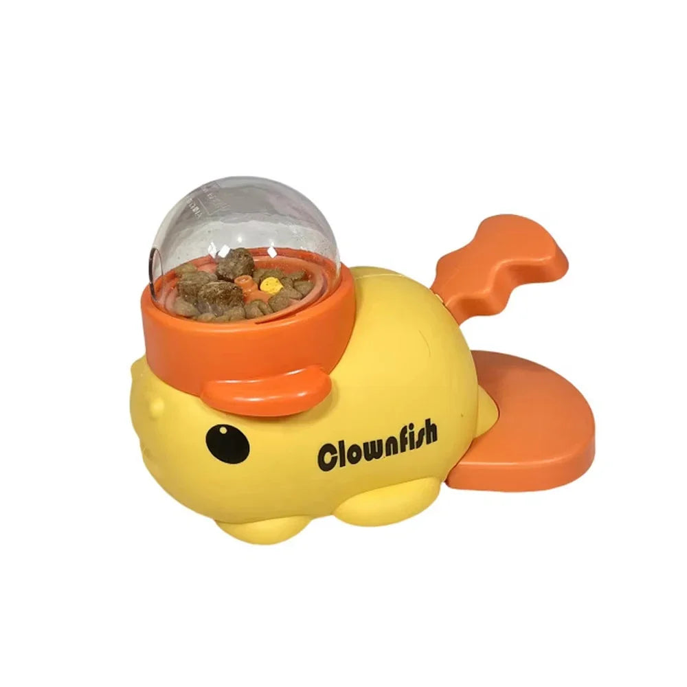 2-in-1 Interactive Dog Toy Pet Automatic Food Treat Dispenser Cartoon Duck Design Slow Food Pet Snack Feeder for Dog Training Yellow-B
