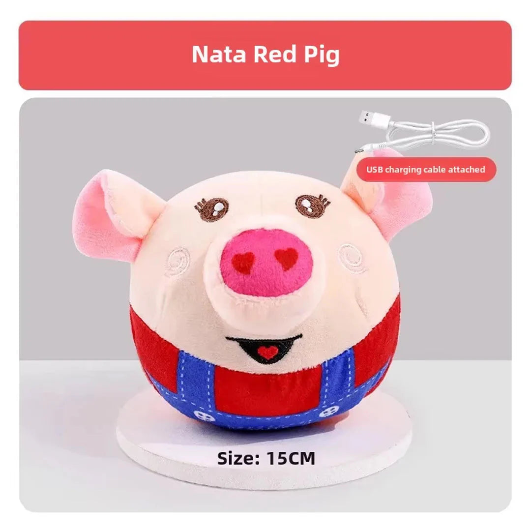 New Dog Toys Interactive Puzzle Electric Plush Jumping Ball USB Rechargeable Clown Cartoon Dog Training Toy Piggy Pet Product Nata Red Pig