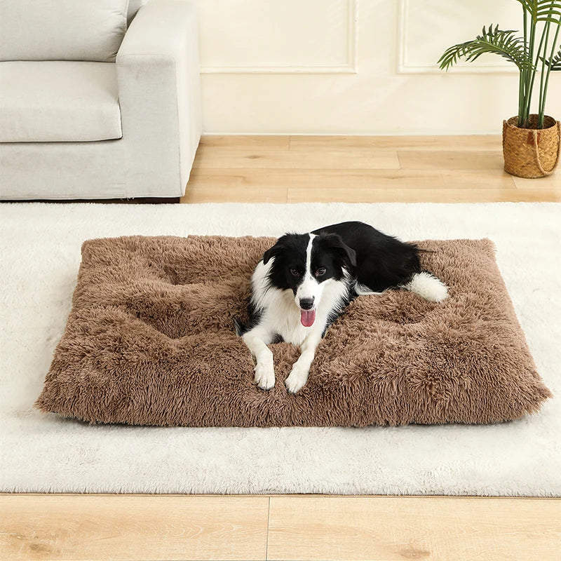 Soft Long Plush Pet Bed for Dogs & Cats – Cozy Basket Cushion Mattress for Sleeping Brown