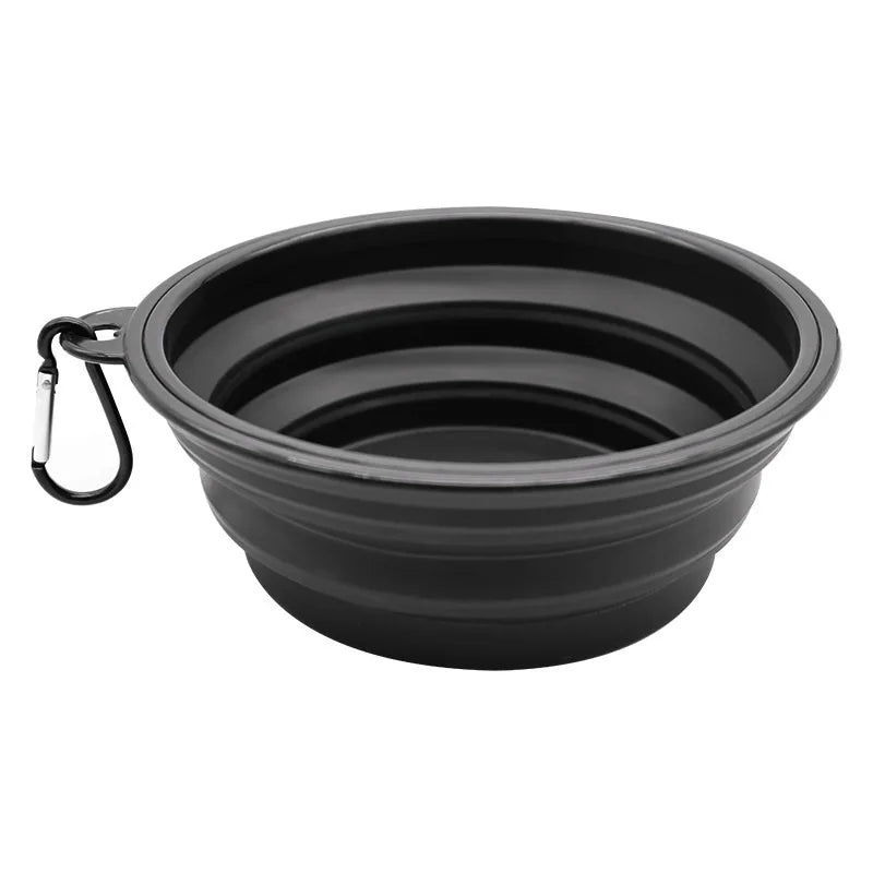 Portable Foldable Dog Bowl | Soft Silicone Travel Bowl for Food and Water Black
