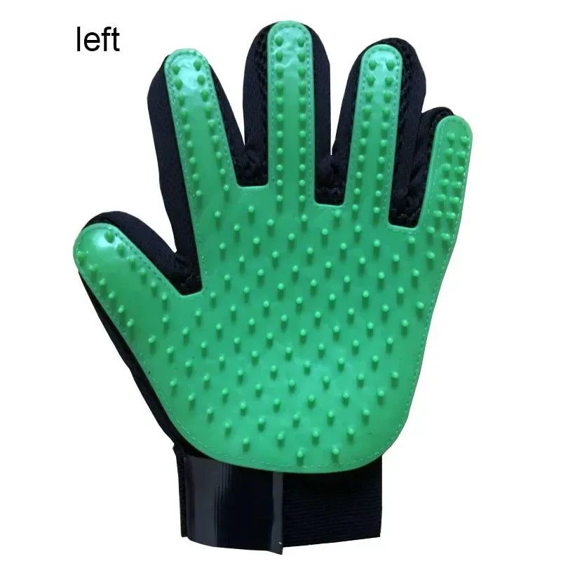 Silicone Pet Grooming Glove – Single Right-Hand Deshedding Brush & Massage Mitt for Dogs & Cats, 16×24 cm (6.3×9.4 in) green left