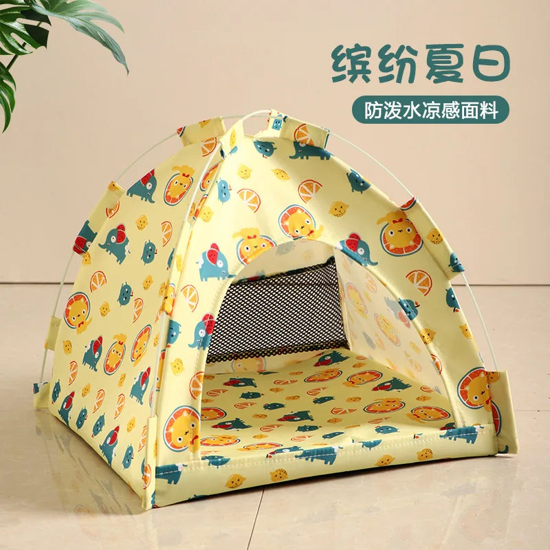 Removable Pet Tent Bed Semi-Enclosed Fleece Cat & Small Dog Sofa Basket Cozy Cave Sleeping Bed for Indoor Room Decor Yellow