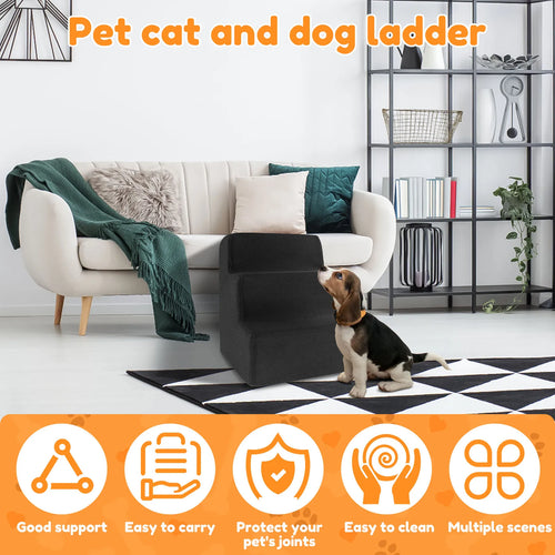 3-Step Pet Stairs for Small & Medium Dogs and Cats — 34 x 40 x 30 cm (13.4 x 15.7 x 11.8 in) High-Density Foam, Non-Slip, Removable Washable Cover