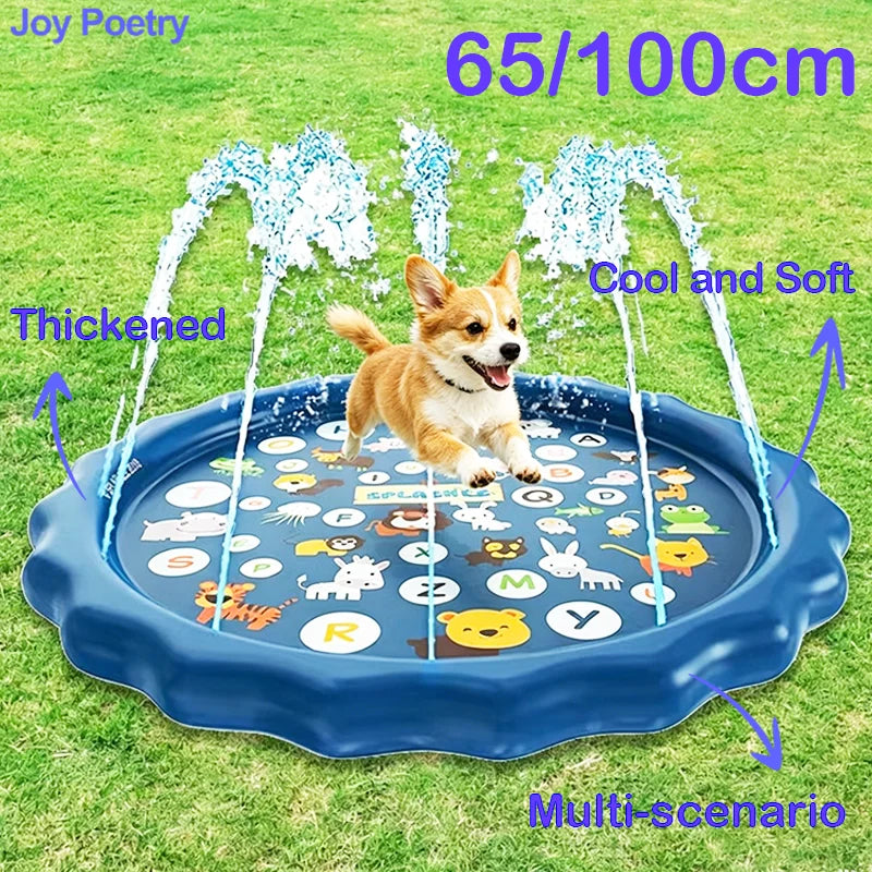 65/100CM Thickened Dog Spray Water Play Mat Cat Playmat Letter Dolphin Theme Pet Sensory Playing Crawling Induction Toy