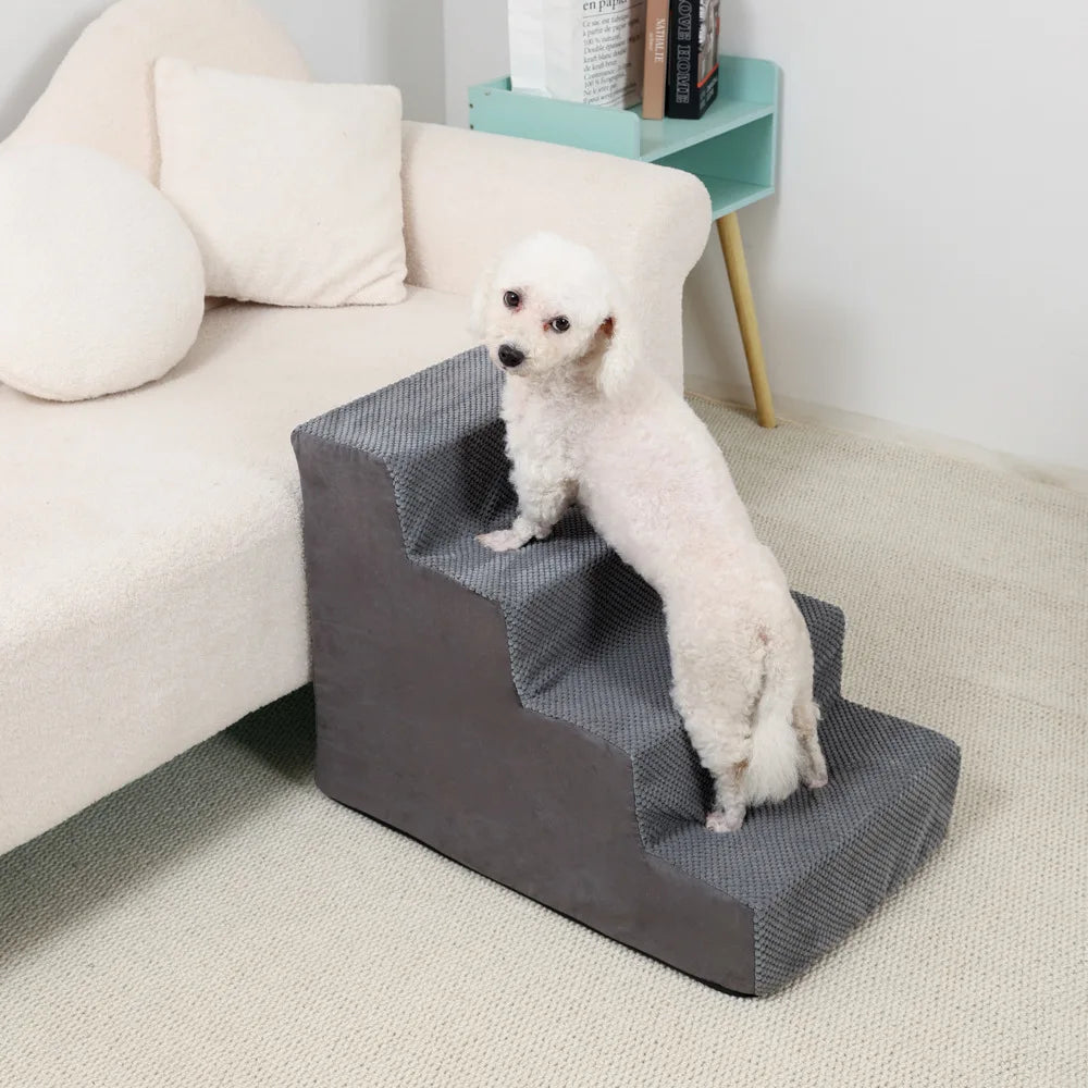 4-5-Step Memory Foam Dog & Cat Stairs with Removable Washable Cover – Pet Ramp Ladder 4 Stairs-Grey