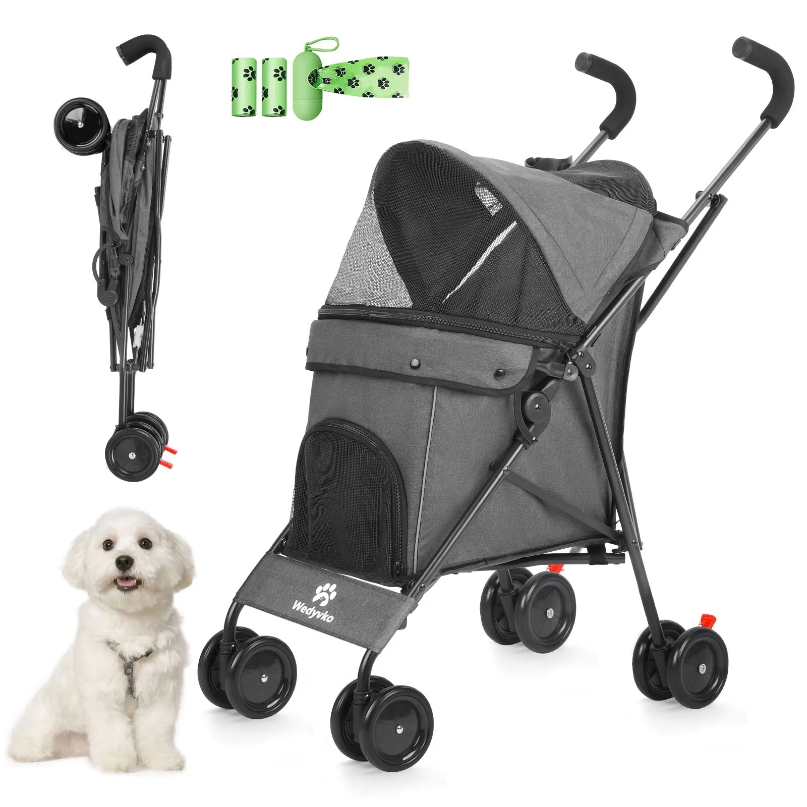 4-Wheel Pet Stroller for Dogs & Cats with Rotating Front Wheels, Brakes and Storage for Travel & Outdoor Grey United States