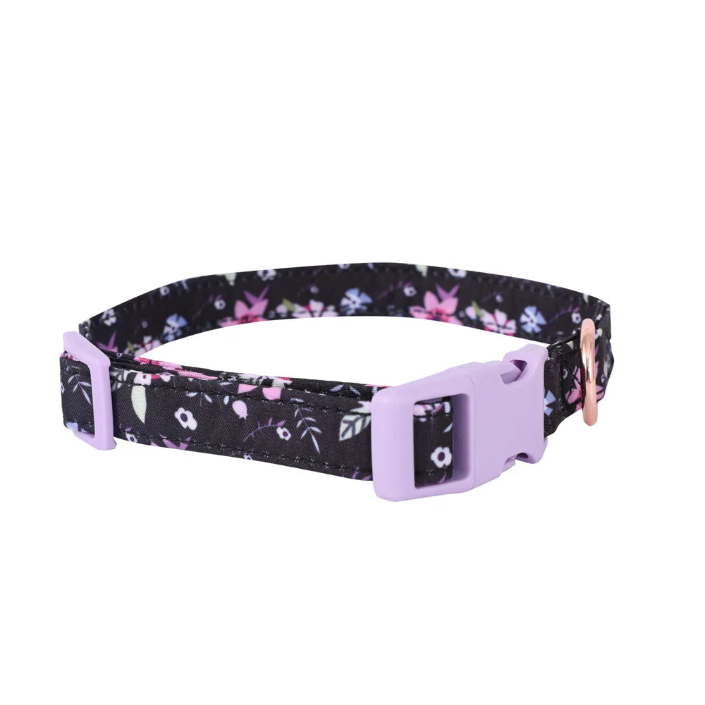 Adjustable Soft Vest Harness & Leash Set for Small & Medium Dogs & Cats – Reflective Printed Puppy Harness with Wrist Leash and Collar Purple collar