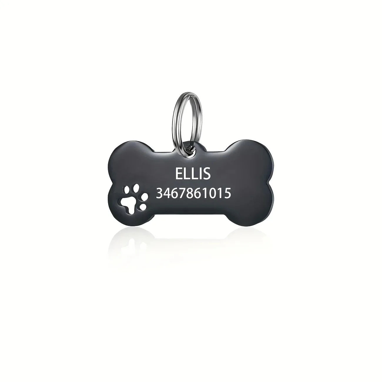 Personalized Dog Cat ID Tag | Custom Engraved Bone Shaped Pet Pendant black