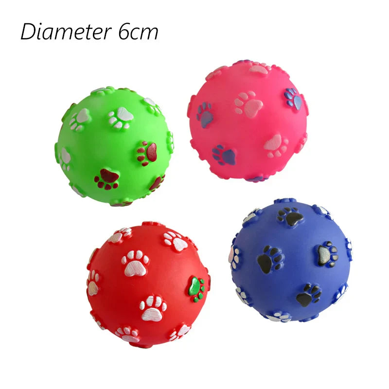 Squeaky Pet Dog Ball Toy for Small Dogs | Interactive Rubber Chew Toy Footprint Ball 1pcs random color Default