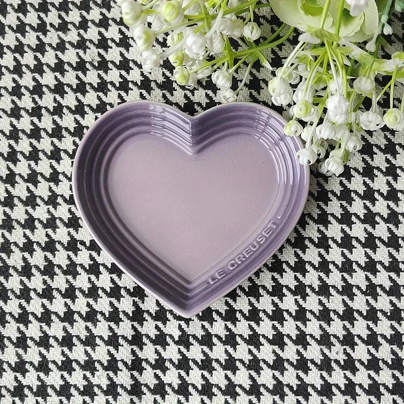 Heart-Shaped Ceramic Pet Bowl 12 cm (4.7 in) – Wide Anti-Vomiting Design for Small Cats & Dogs 1PC-purple 4.72inch