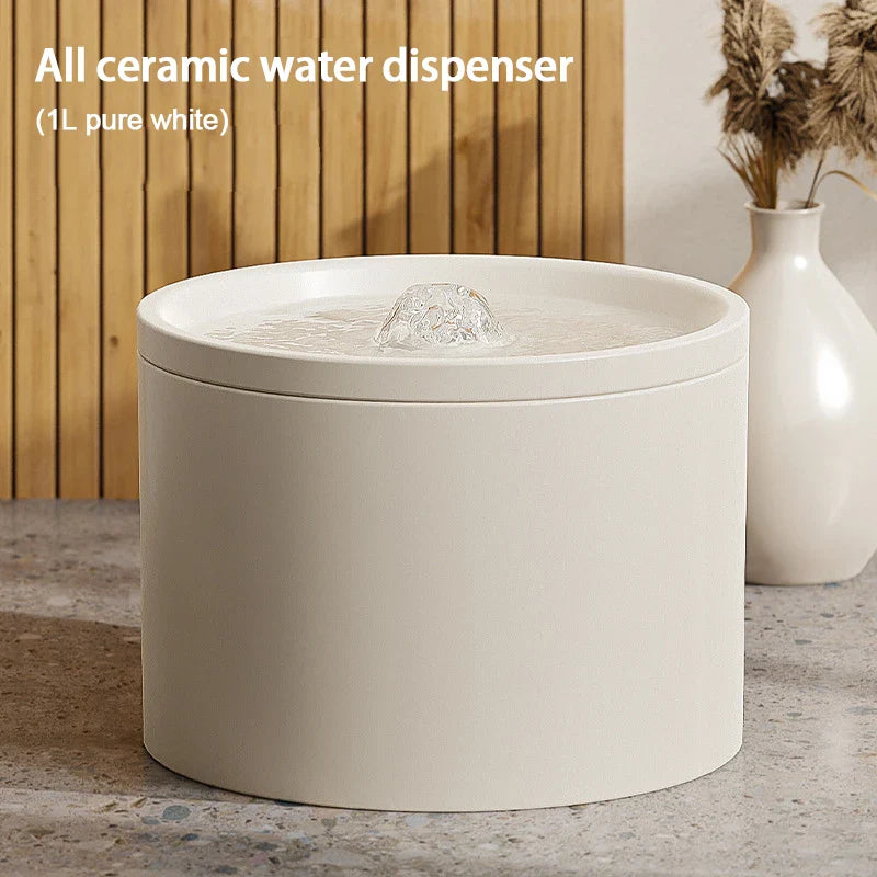 Ultra-Quiet Ceramic Pet Water Fountain for Cats & Small Dogs Automatic Filtered USB Dispenser WHITE