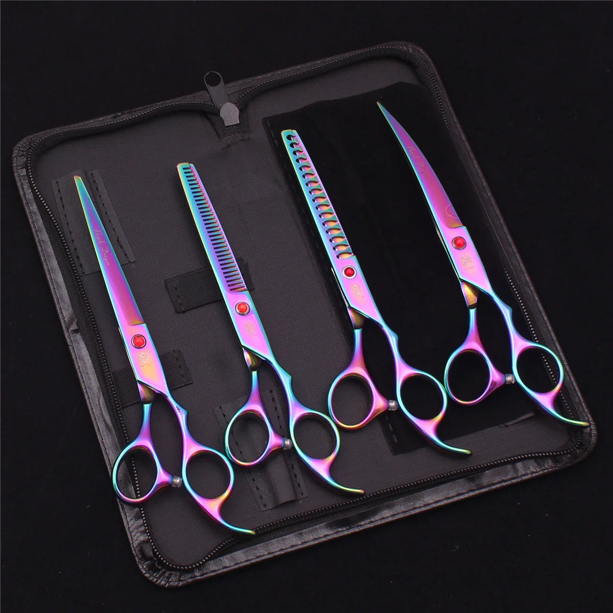 7-Inch (19.5 cm) Stainless Steel Pet Grooming Scissors Kit – Straight, Thinning, Chunker & Curved Shears Z3013-Cai-D4