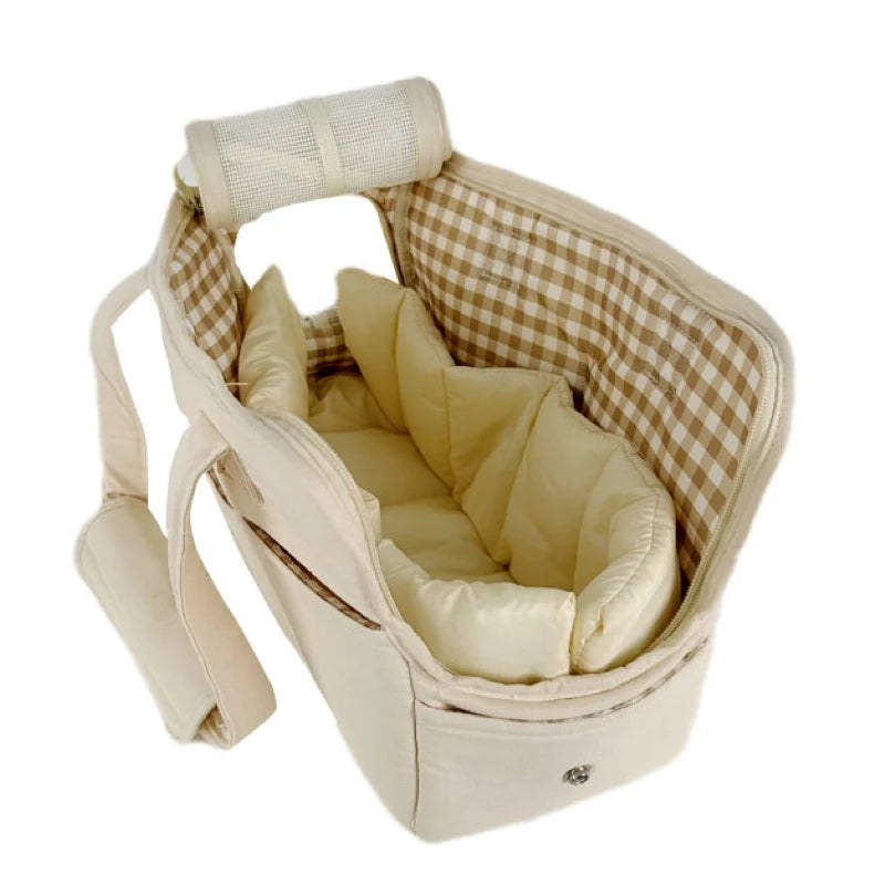 Portable Cotton Pet Sling Carrier for Small Dogs & Cats – Shoulder Handbag, Small 34×17×25cm (13.4×6.7×9.8in) & Medium 43×19×31cm (16.9×7.5×12.2in) beige bag and mat China Mainland