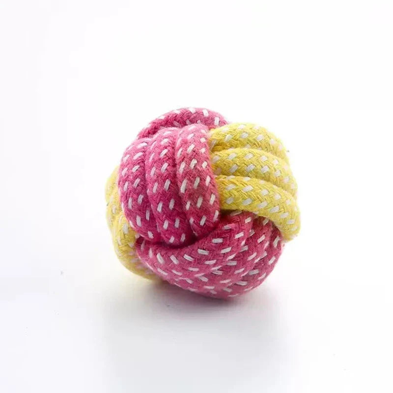Candy-Colored Cotton Rope Ball Chew Toy for Dogs & Cats — Durable Tug & Fetch Pet Toy Pink Yellow S