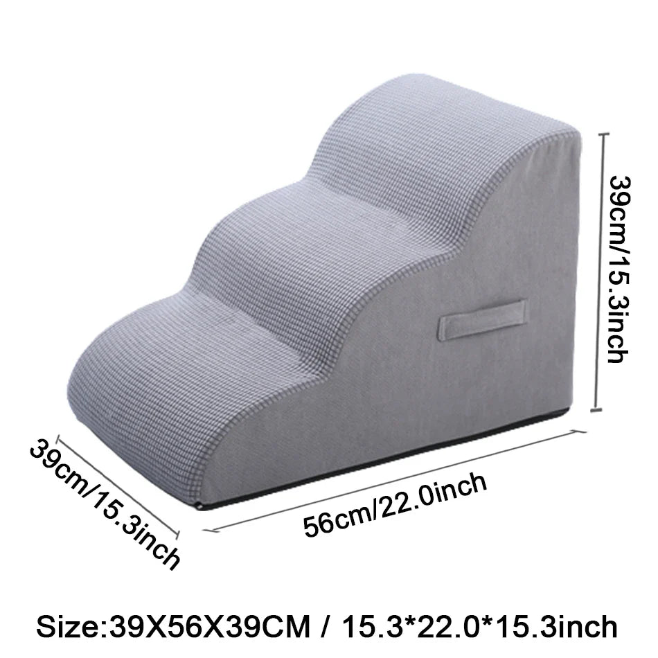 3-Step Pet Ramp & Stairs for Dogs and Cats – Non-Slip Waterproof Puppy Ladder for Senior, Small to Medium Pets (39 x 56 x 39 cm / 15.4 x 22.0 x 15.4 in) Light Grey-3 Step