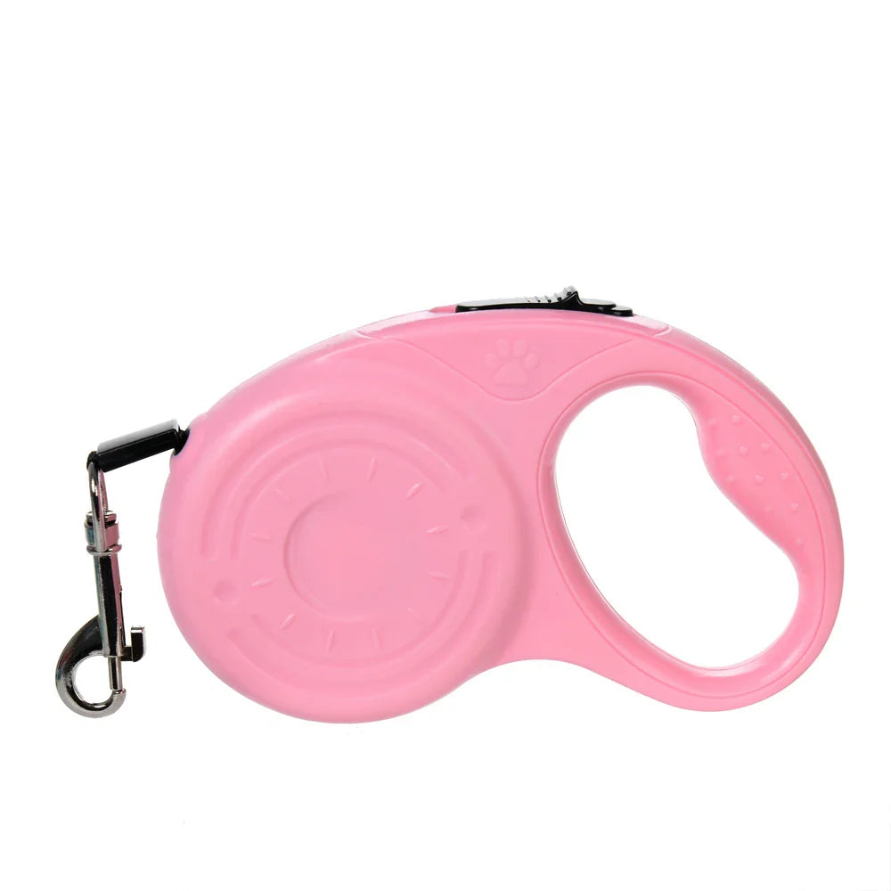Retractable Dog Leash 3m/5m (9.8ft/16.4ft) Nylon Rope with Quick-Release ABS Case and Paw Print Keychain Pink 1 3 Metre