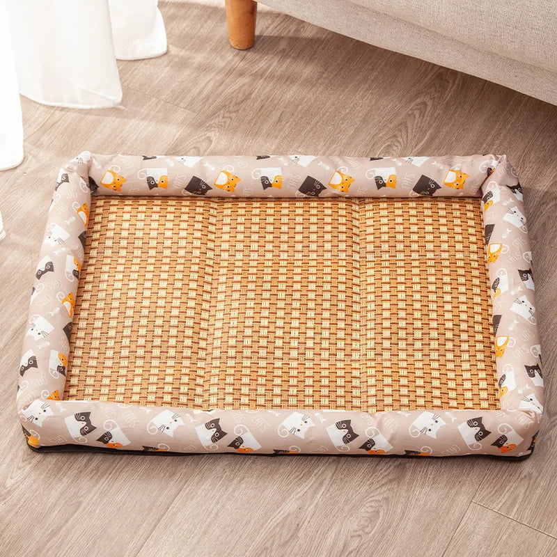 Pet Summer Mat Cute Dog Cooling Sofa Breathable Small Dog Bed Cushion Moistureproof Rattan Wear Cat Mat Accessories
