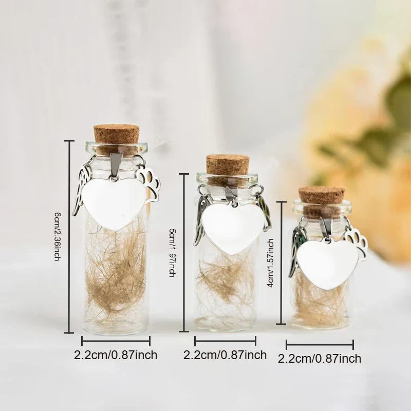 Pet Memorial Bottle for Pet Hair | Dog Cat Fur Keepsake with Silver Accessories
