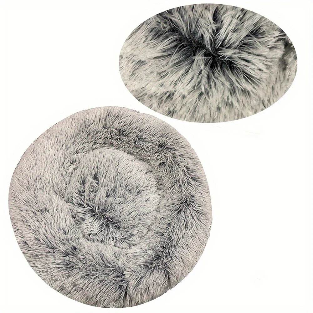 Round Plush Pet Bed, Washable Cozy Dog & Cat Sofa, Winter Warm, Multiple Sizes 16–35 in (40–90 cm) Gradient light gray