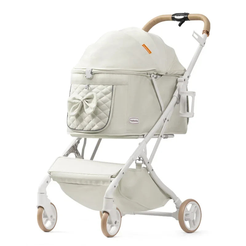 Lightweight Foldable Pet Stroller for Small & Medium Dogs and Cats – Breathable Aluminum Travel Carrier with One-Hand Fold Beige