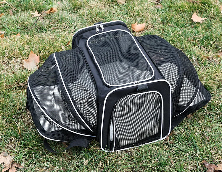 Foldable Mesh Pet Carrier – Expandable Soft-Sided Travel Carrier for Cats & Small Dogs, Breathable Handheld Tote WHITE