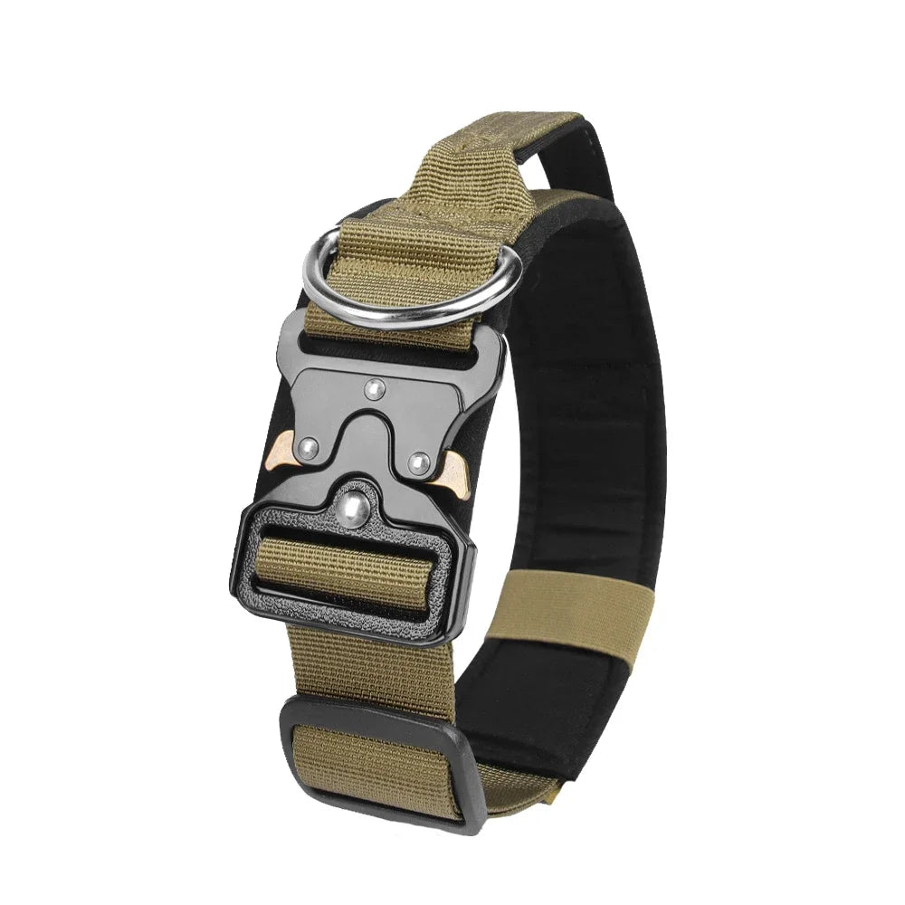 Tactical Dogs Collars with Handle Heavy Duty Military Dog Collar for Medium Large Dogs Collar with Quick Release Pets Collar Dark khaki