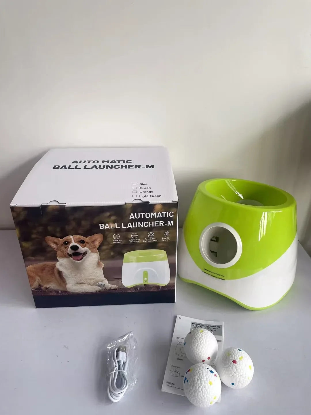 Automatic Dog Ball Launcher – Rechargeable USB Interactive Tennis Thrower, 5.8 cm Balls for Medium & Large Dogs UpgrademodelGREEN